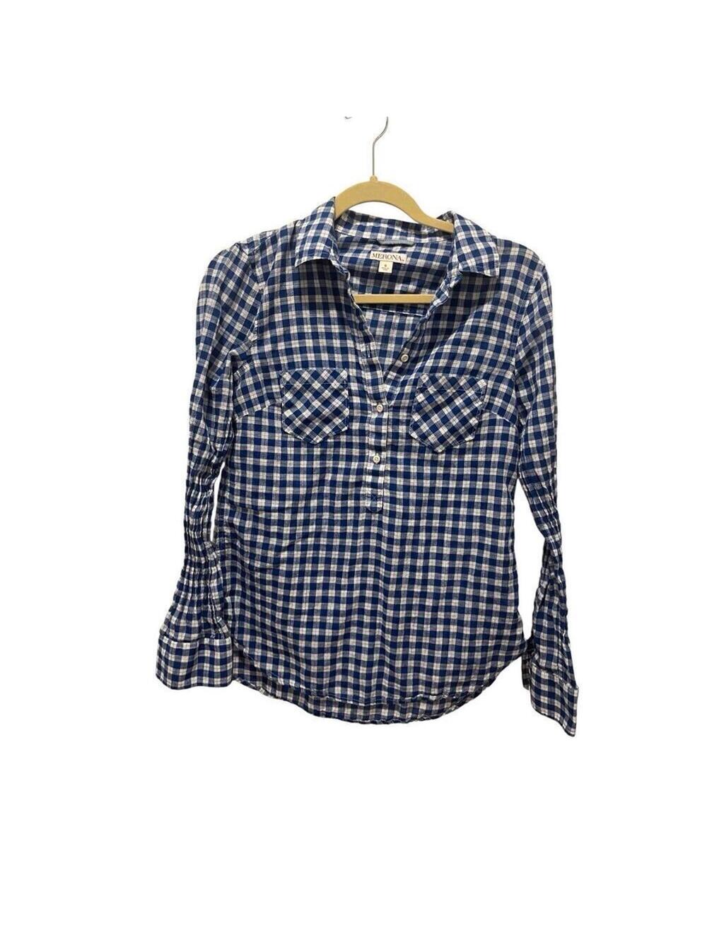 Merona blue & white checkered longsleeve, women’s size S